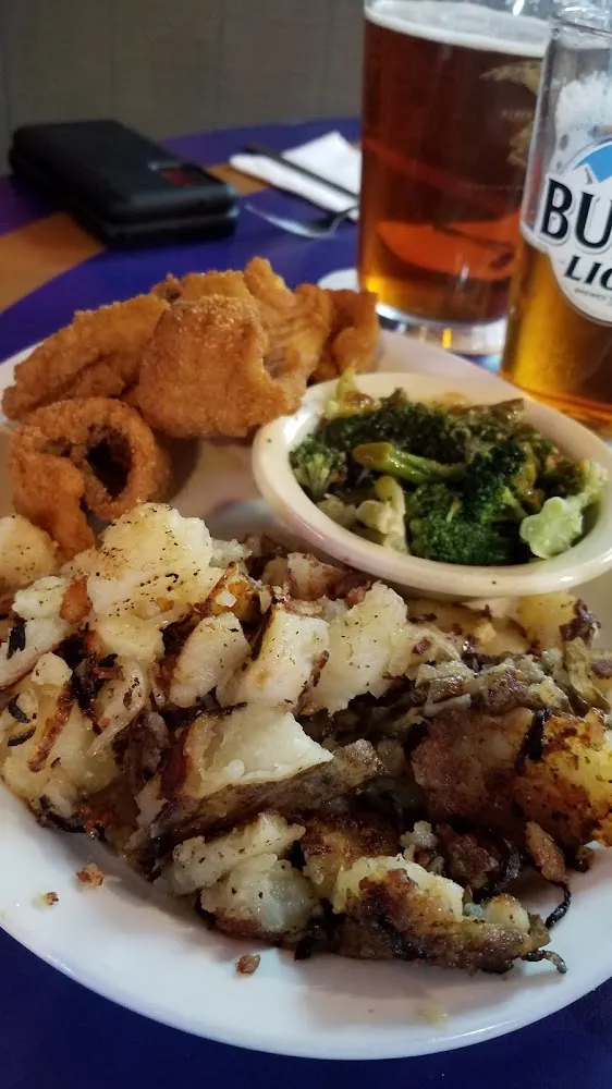 Friday Fish Fried Potatoes with Onions and Teriyaki Broccoli